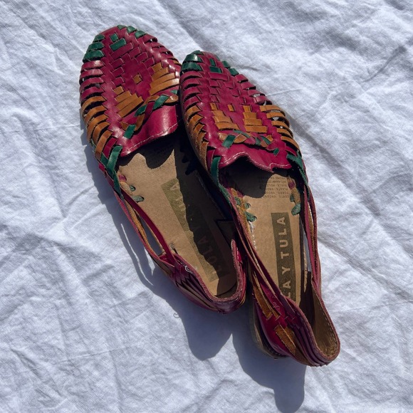 Muted Berry and Camel Woven Leather Flats - Picture 8 of 11